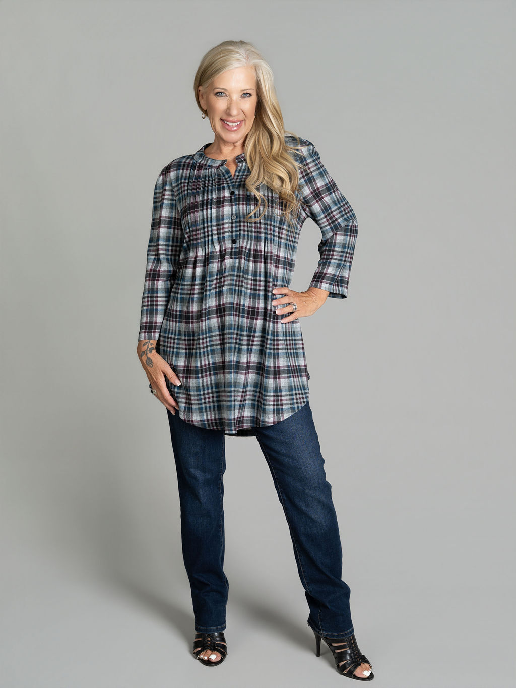 Pintuck Plaid Tunic
