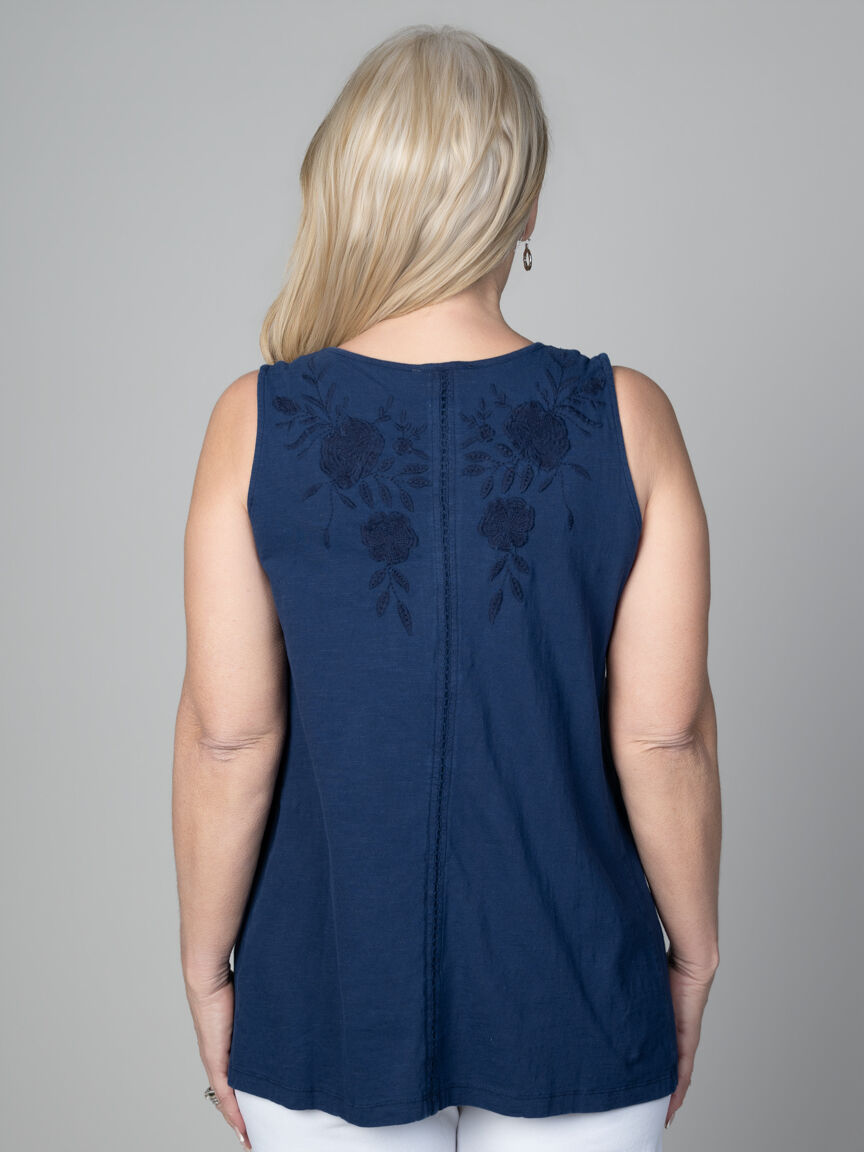 Sleeveless V-Neck Top With Embroidery Details