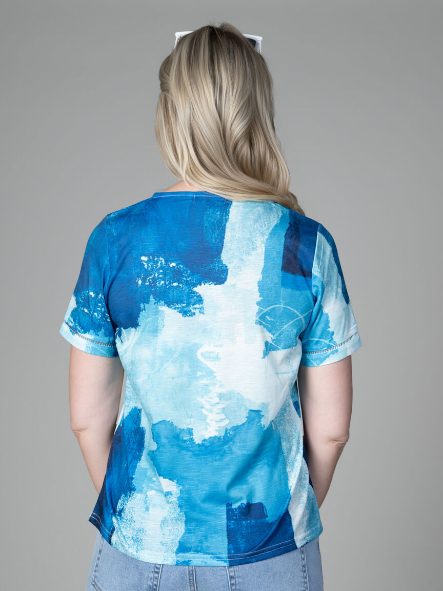 Short Sleeve V-Neck With Ladder Lace Detail