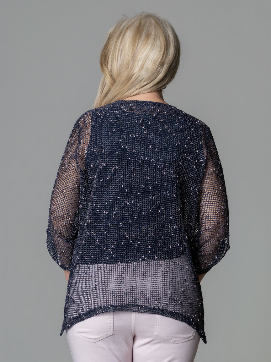 3/4 Sleeve Mesh Button-Up Cardgian