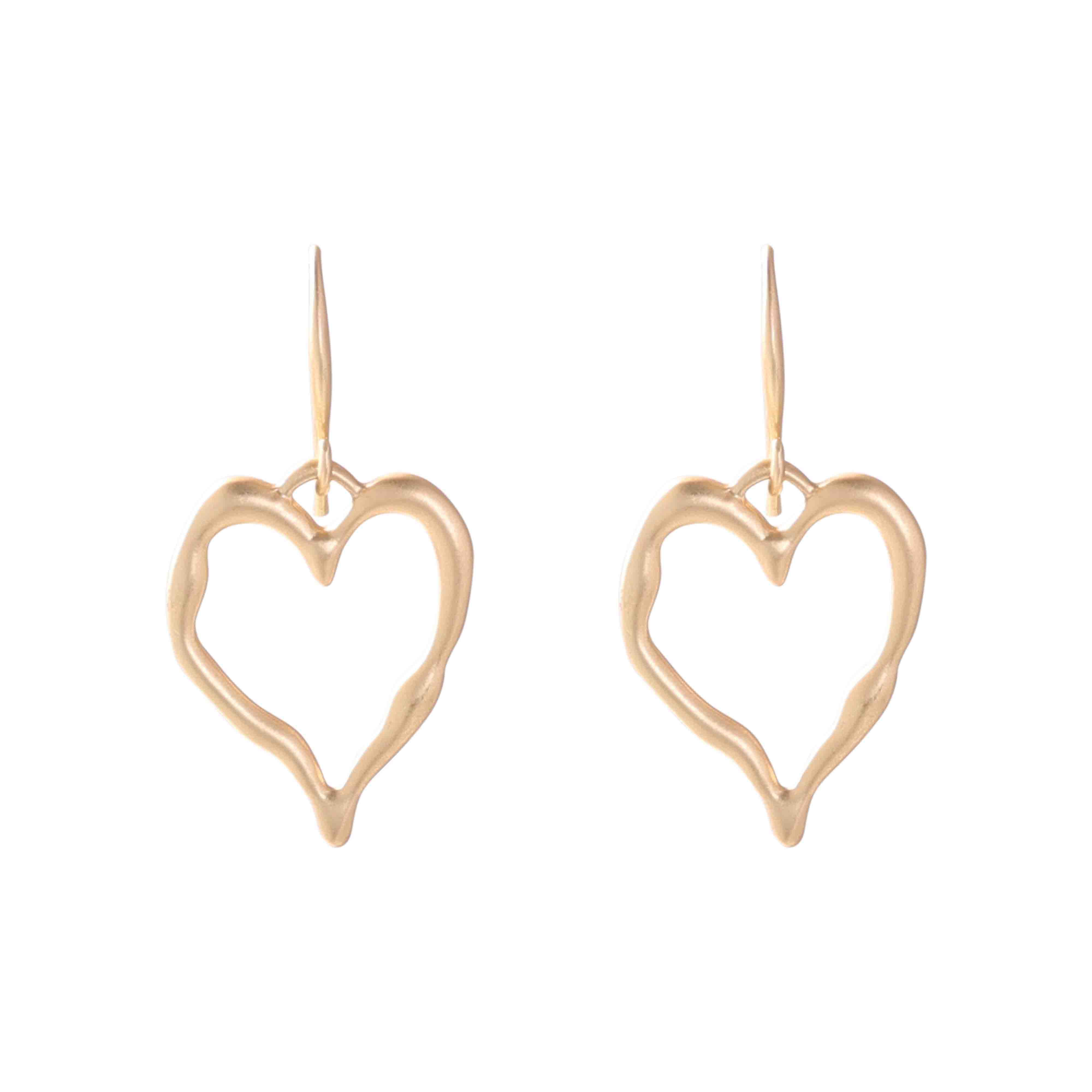 Hammered Gold Heart Dangle Earrings Image 1