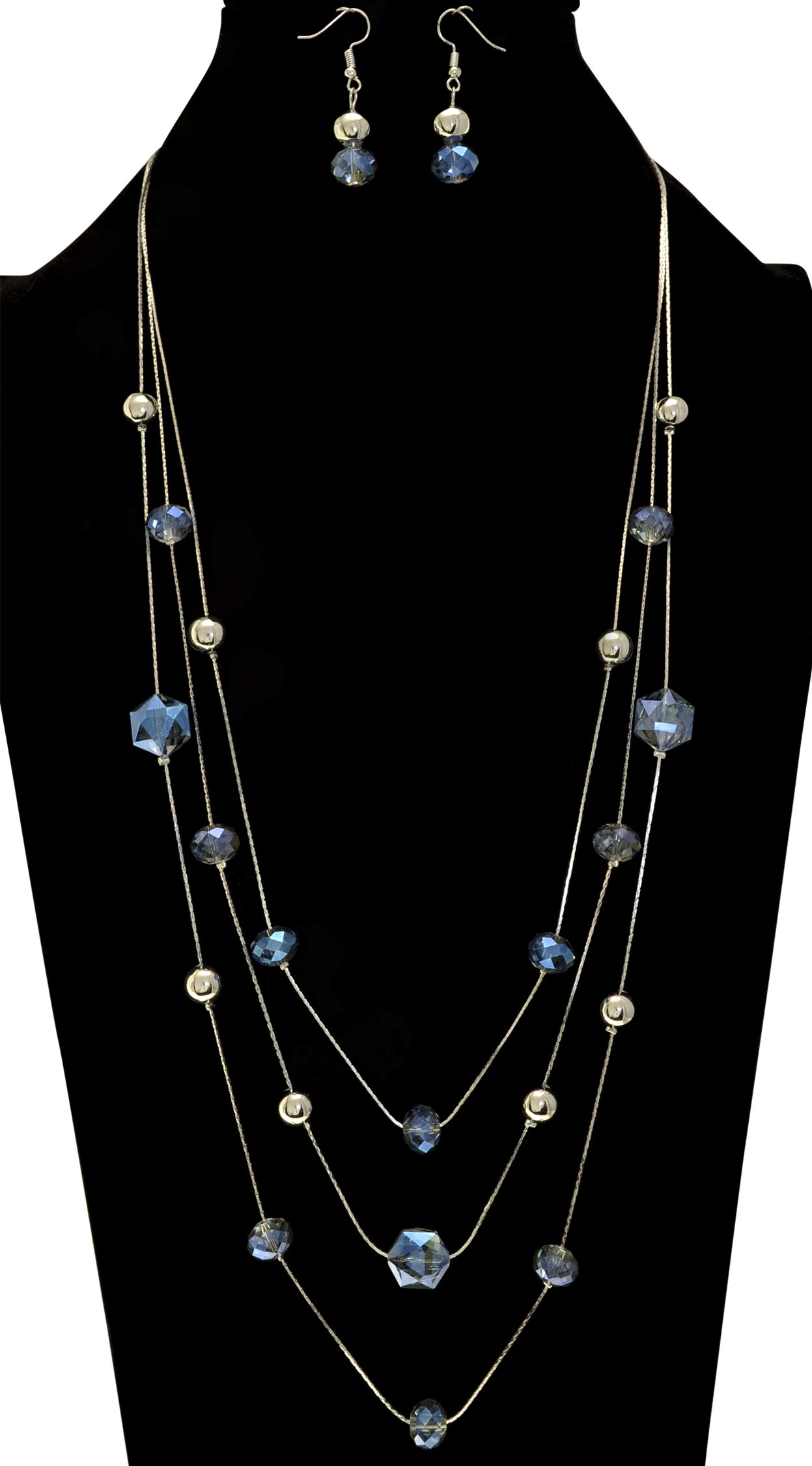 Blue Bead Multi-Layer Necklace & Earring Set