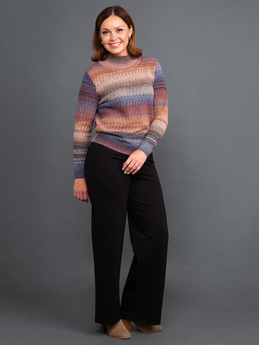 Open Knit Ombre Mock Neck Sweater Image 1