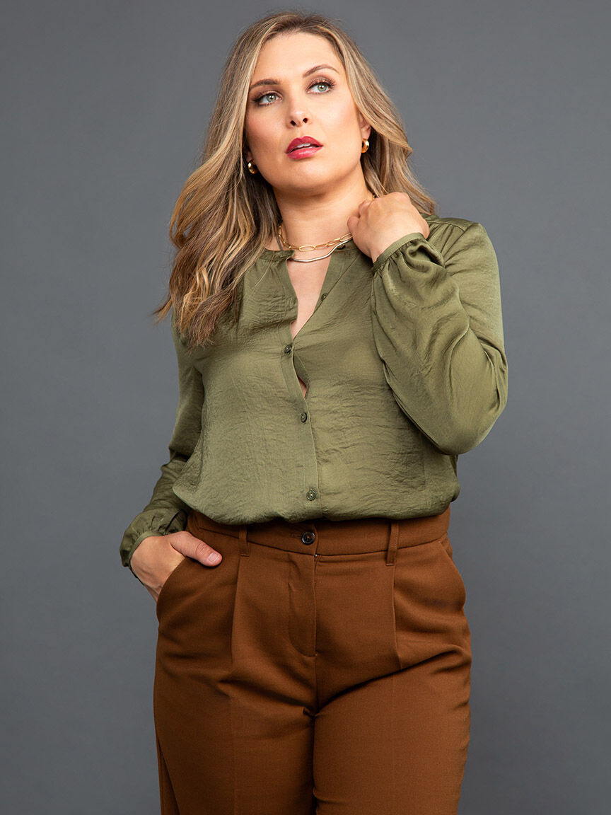 Balloon Sleeve Button-Up Blouse Image 3