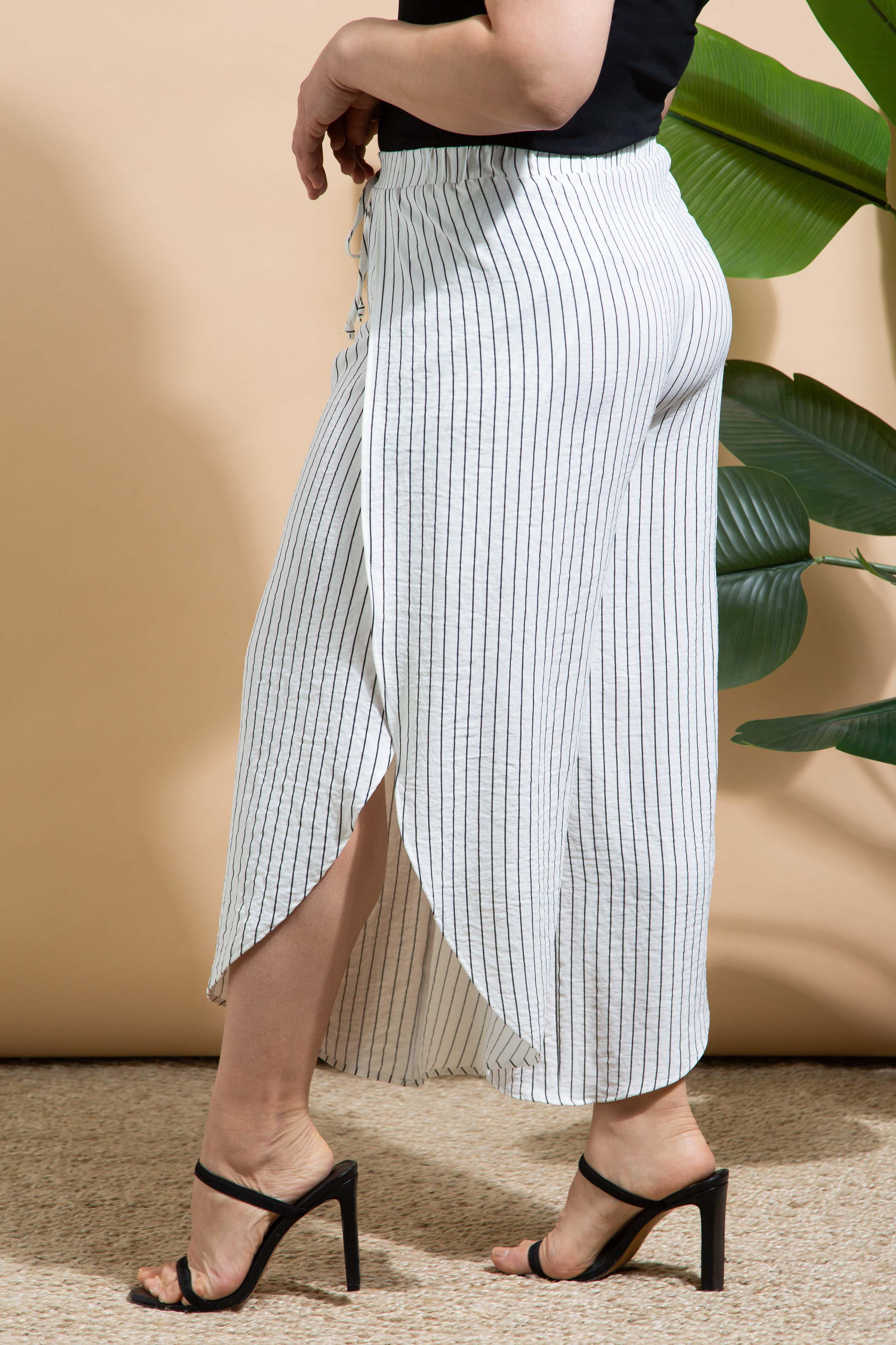 Wide Leg Striped Pull-On Trousers Image 2