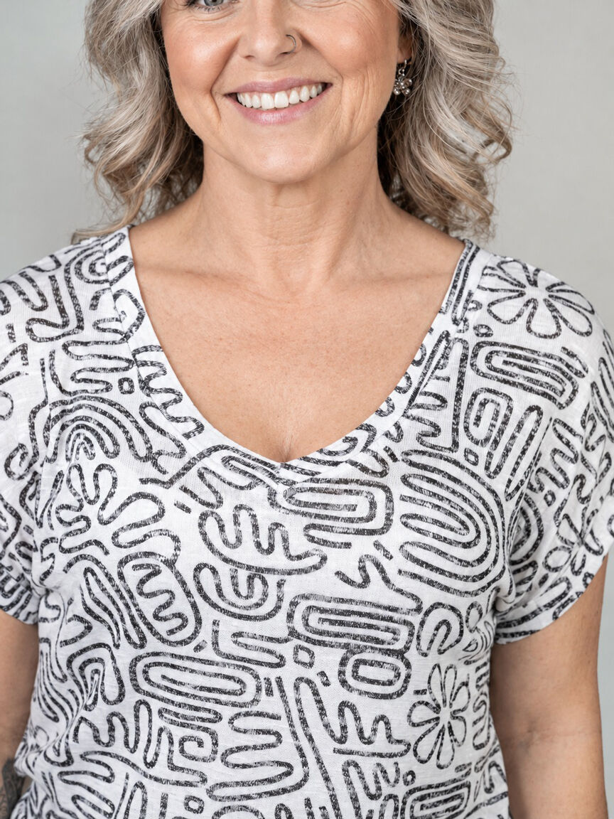 2-Way Neckline Abstract Print Top
