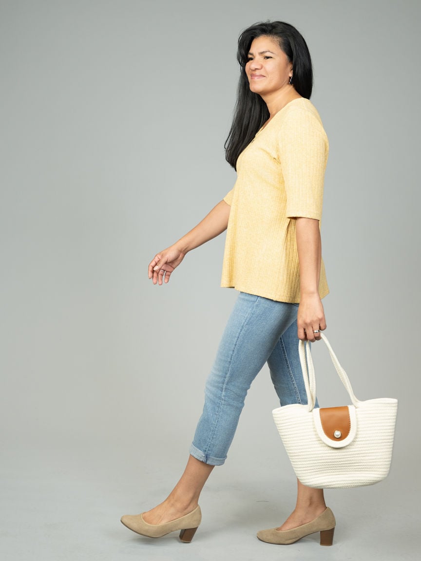 Elbow Sleeve V-Neck Top Image 4