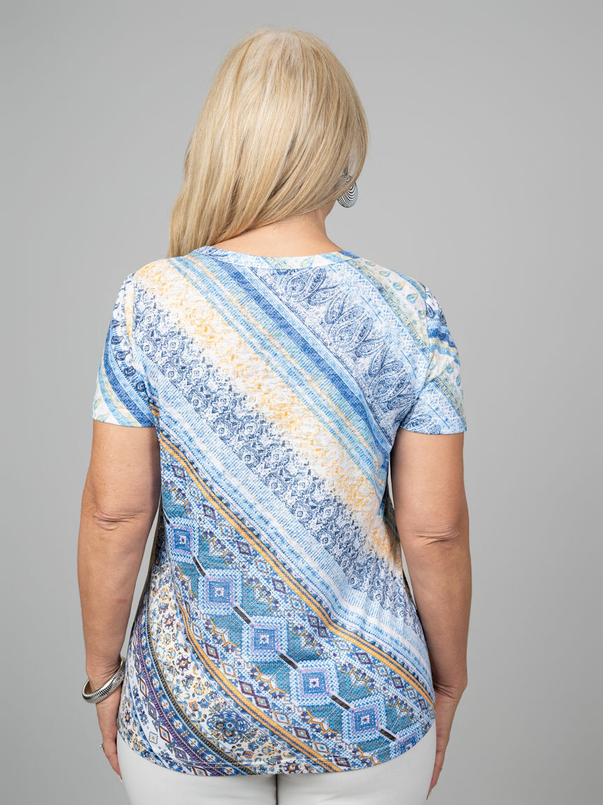 Burnout Abstract Short Sleeve Top With Hotfix