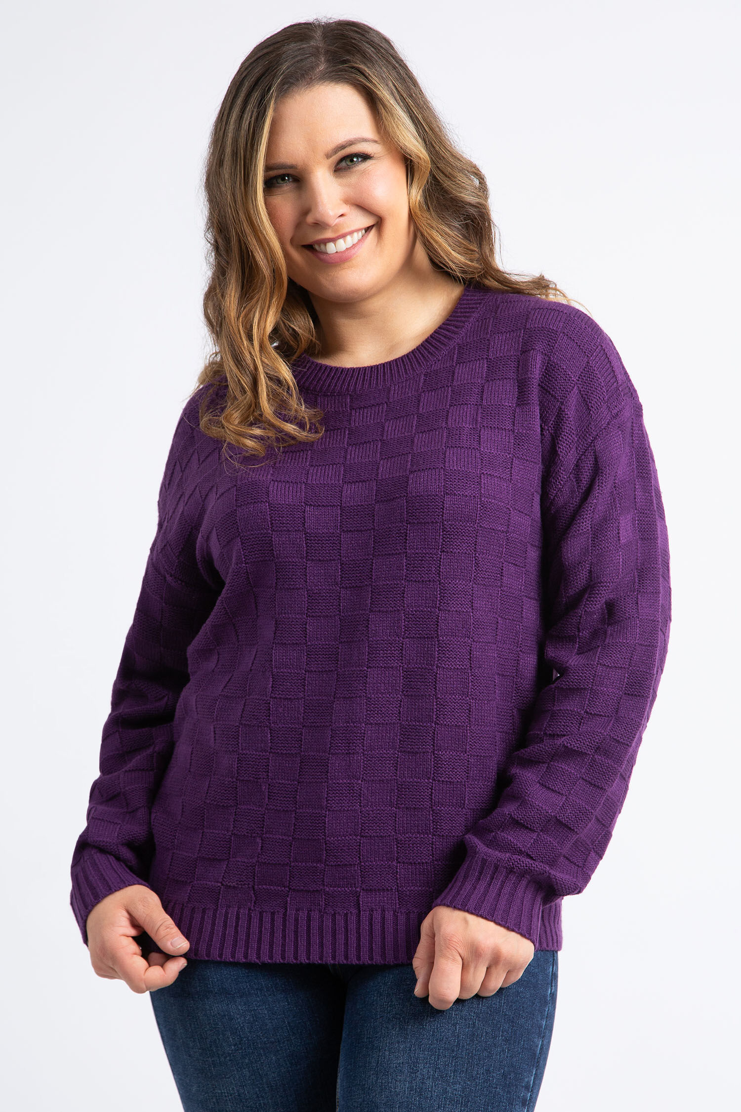 Crewneck Basket Weave Knit Sweater Image 1