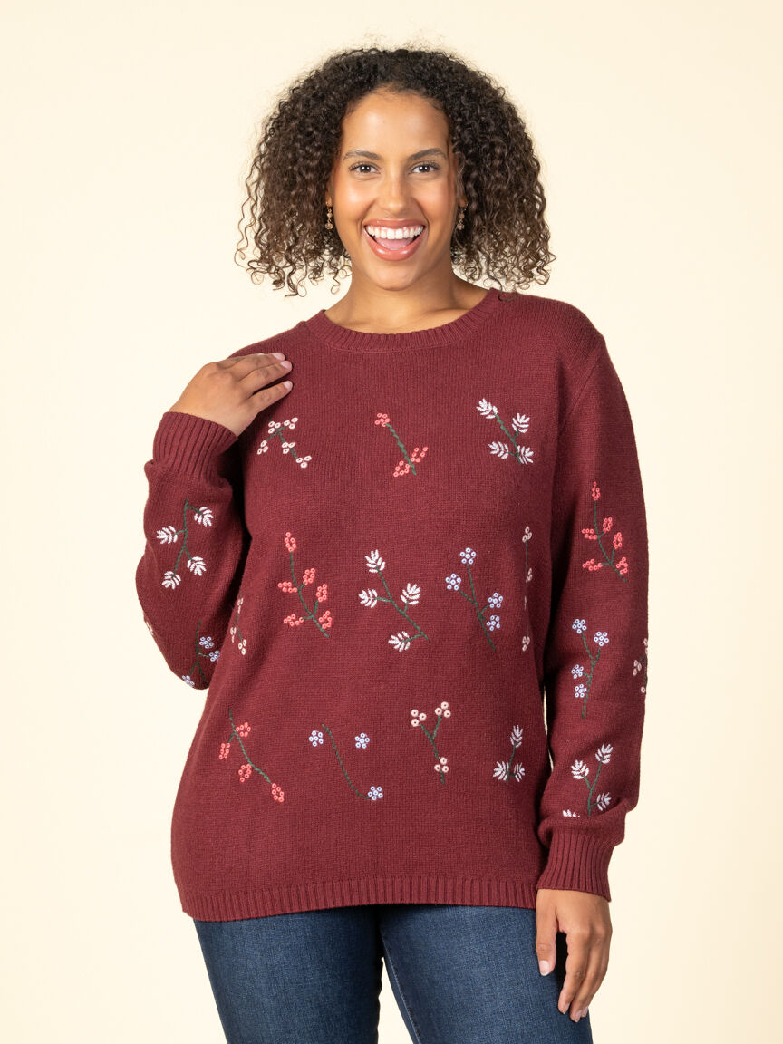 Flower Print Crew Neck Sweater Image 3