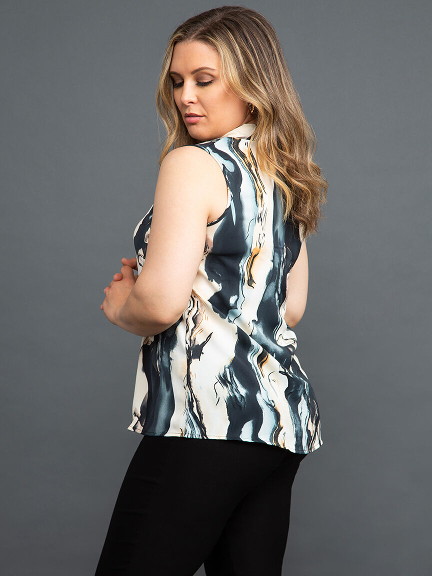 Marble Print Sleeveless Blouse Image 4