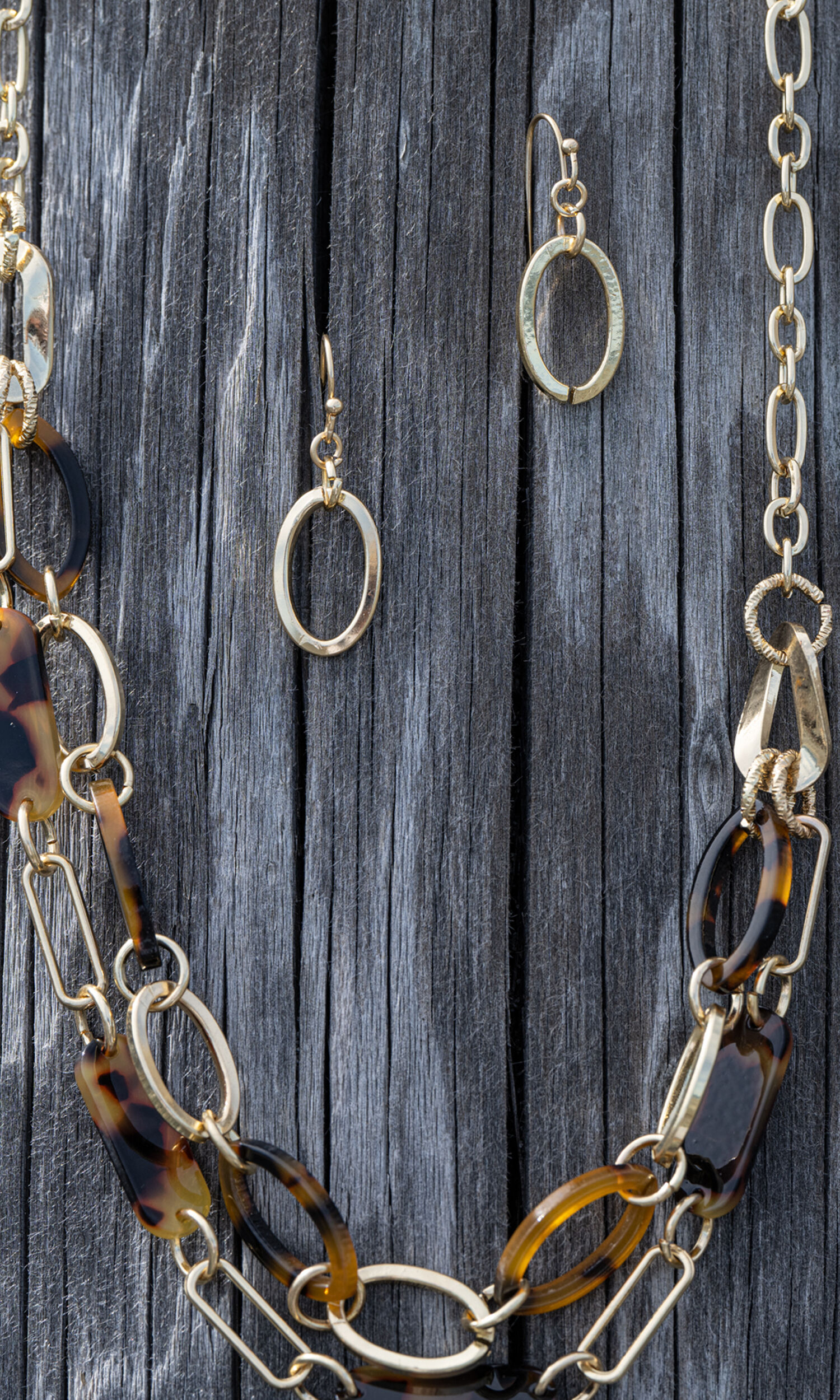 Tortoiseshell Resin & Gold Hoops Necklace Set 