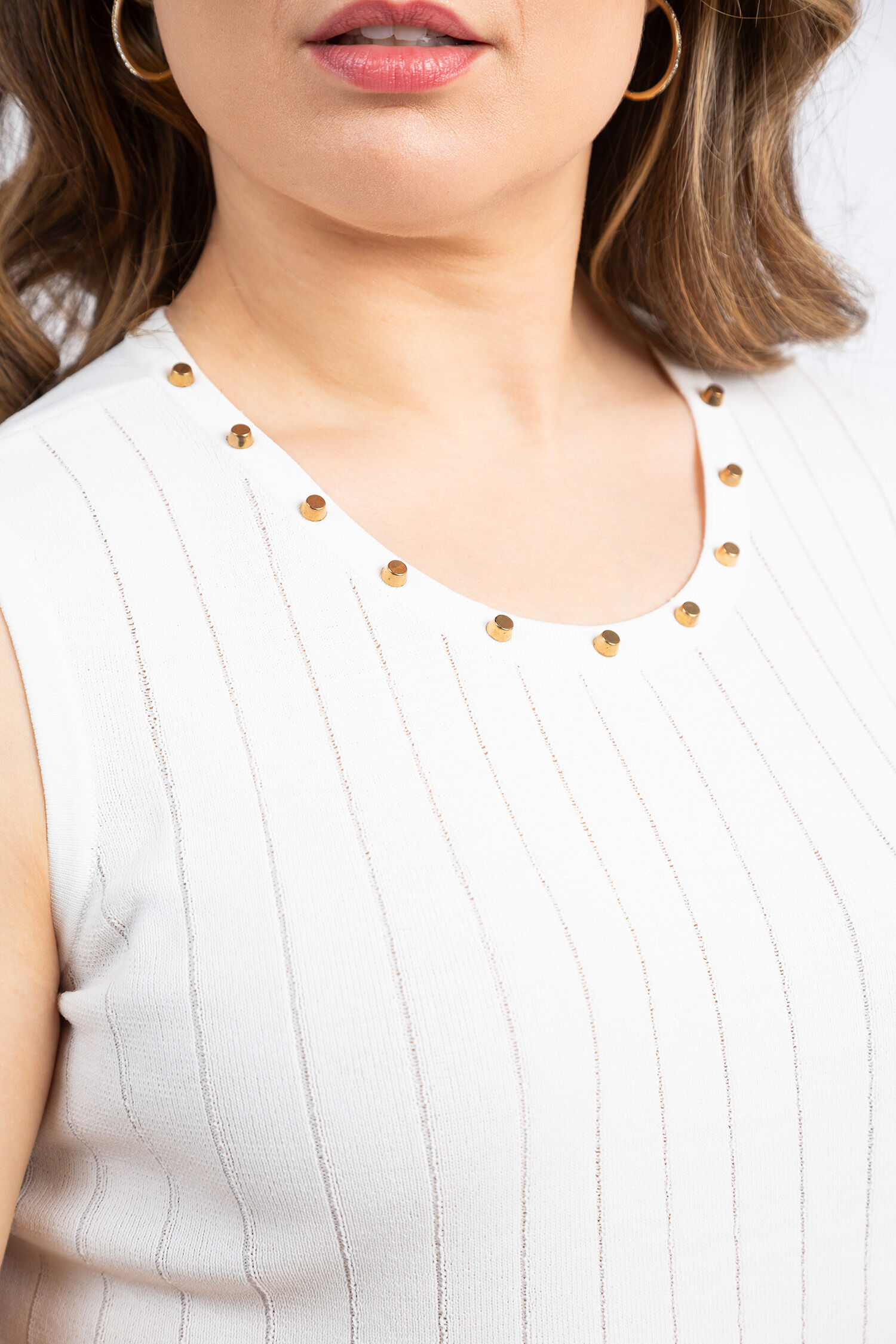 Studded Pointelle Knit Sleeveless Top Image 5