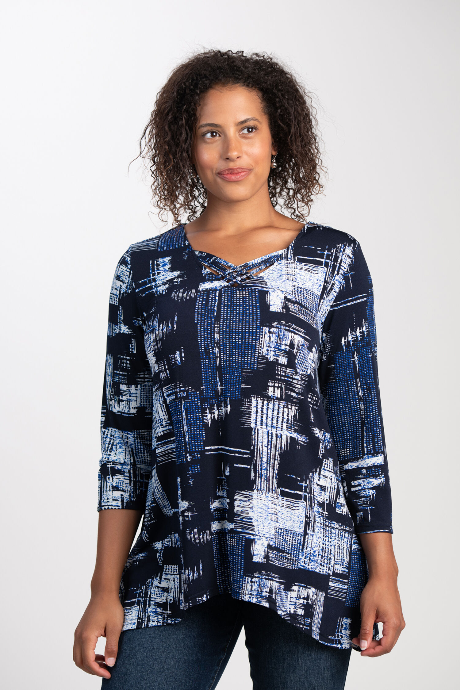 &frac34; Sleeve Crisscross Neck Top  Image 1