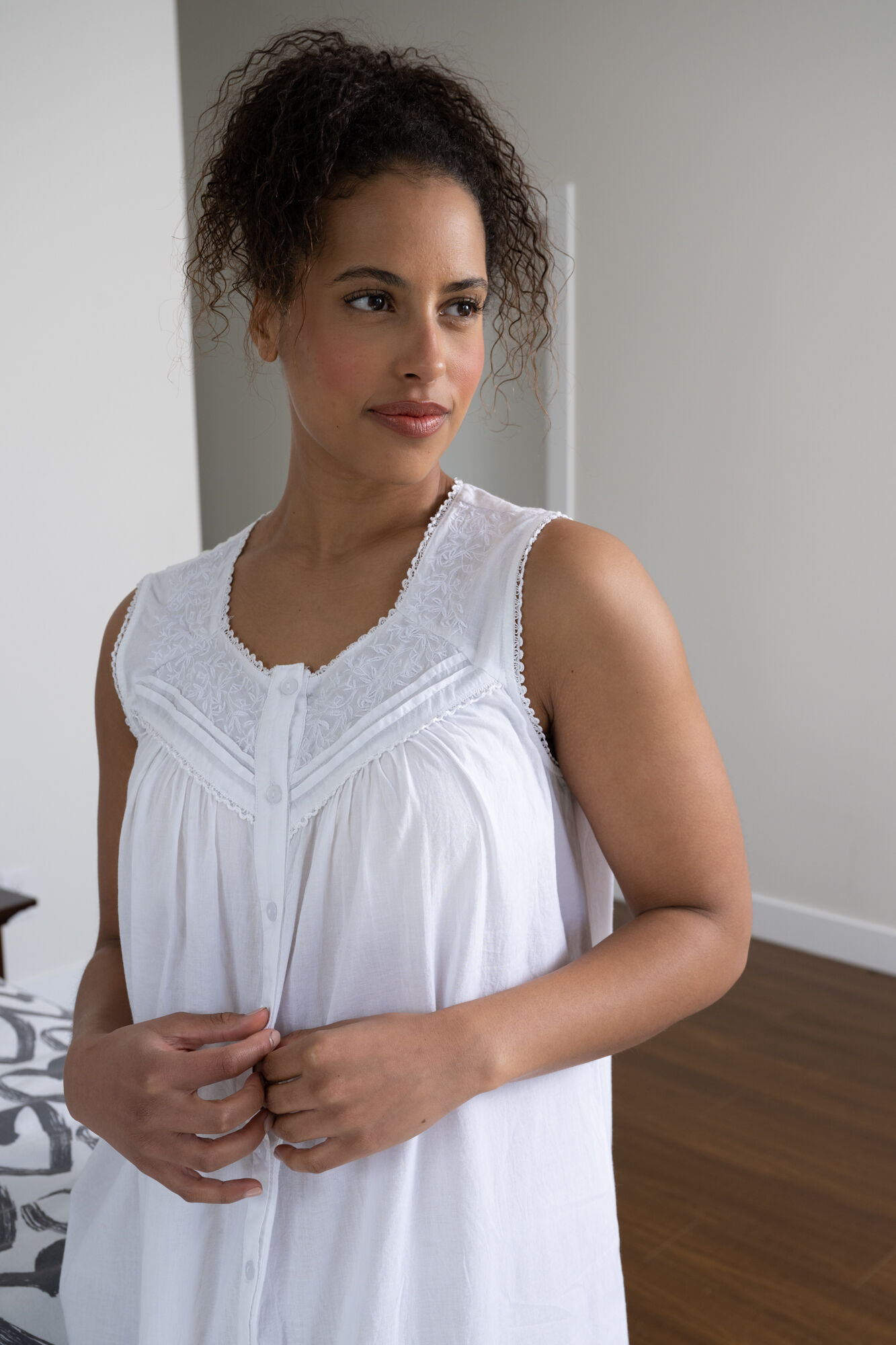 100% Cotton Sleeveless Button-Up Nightie Image 2