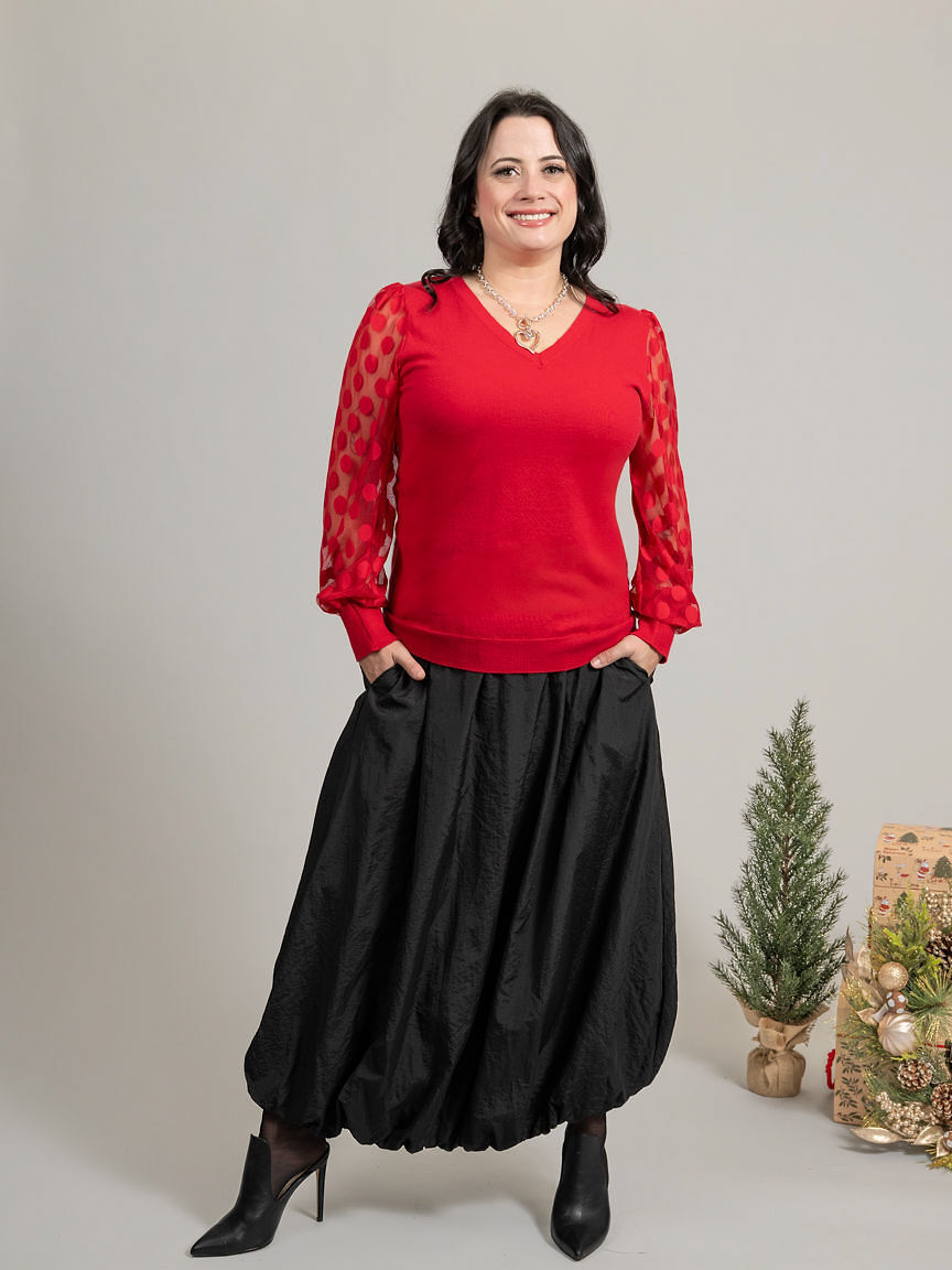 V-Neck Sweater With Sheer Arms