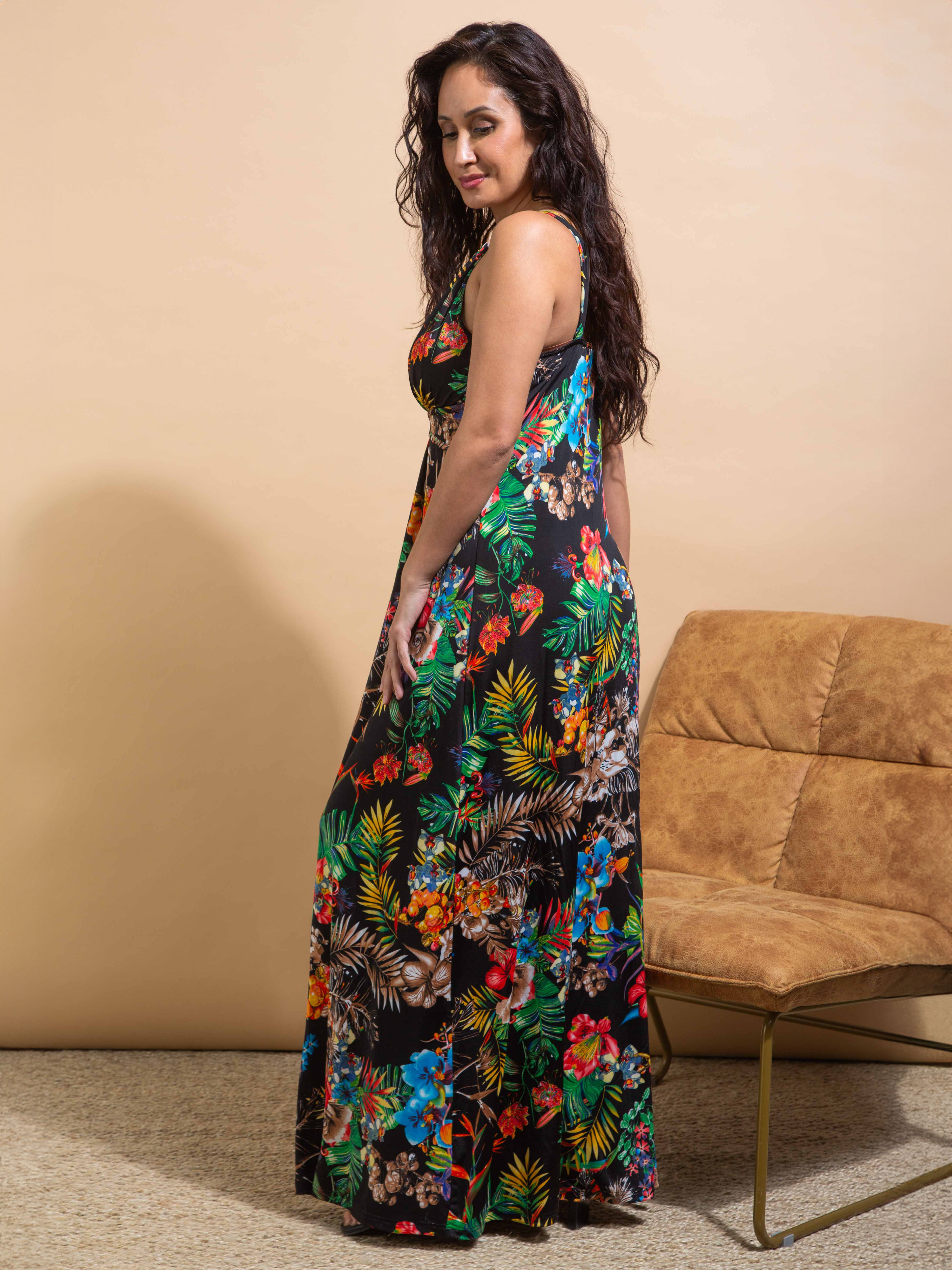 Tropical Print Grecian Maxi Dress Image 2
