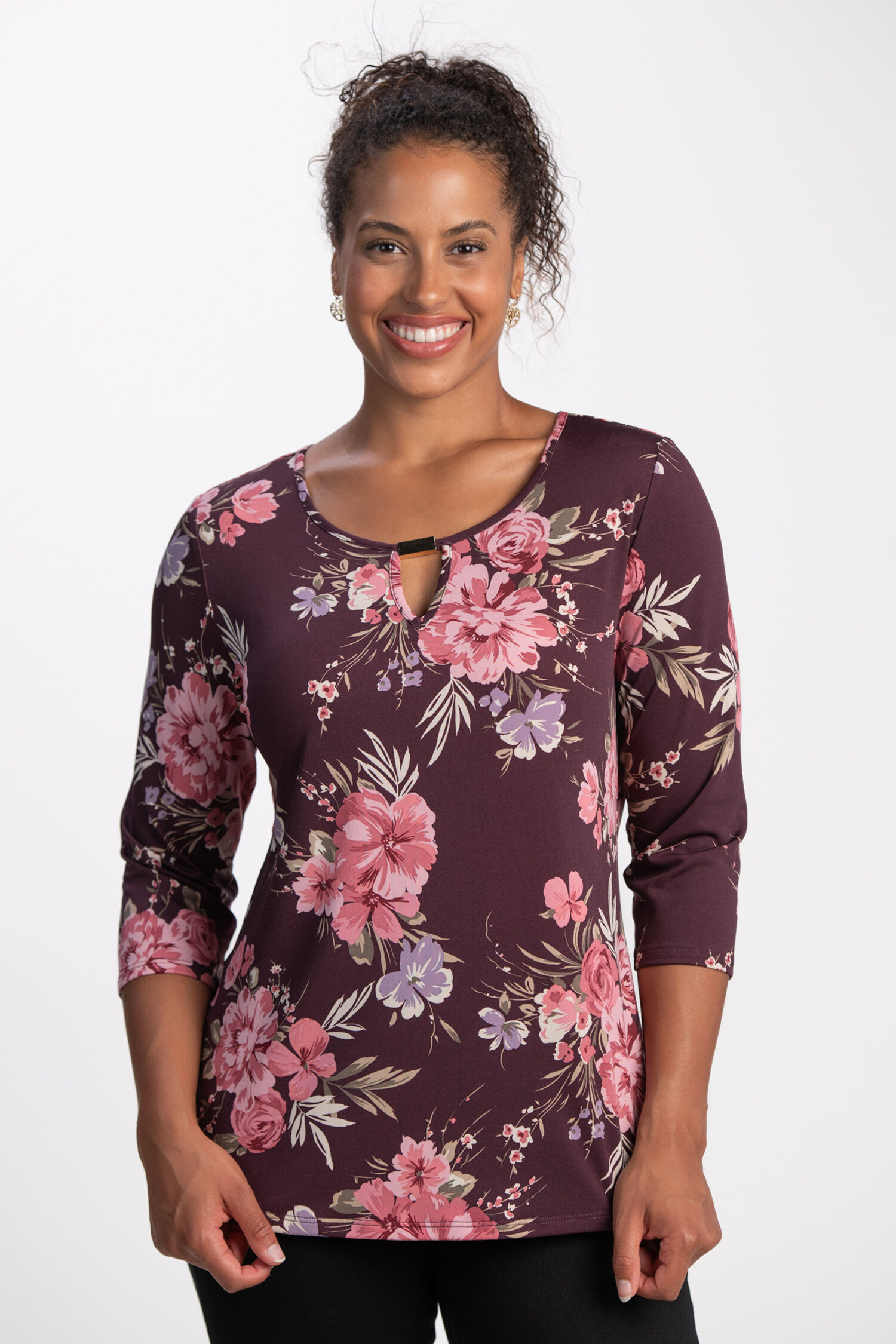 &frac34; Sleeve Keyhole Top  Image 1