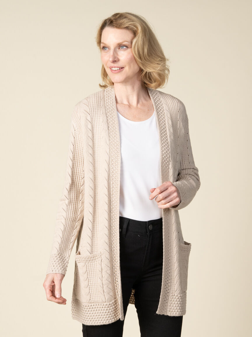 Long Sleeve Open Front Cable Knit Cardigan