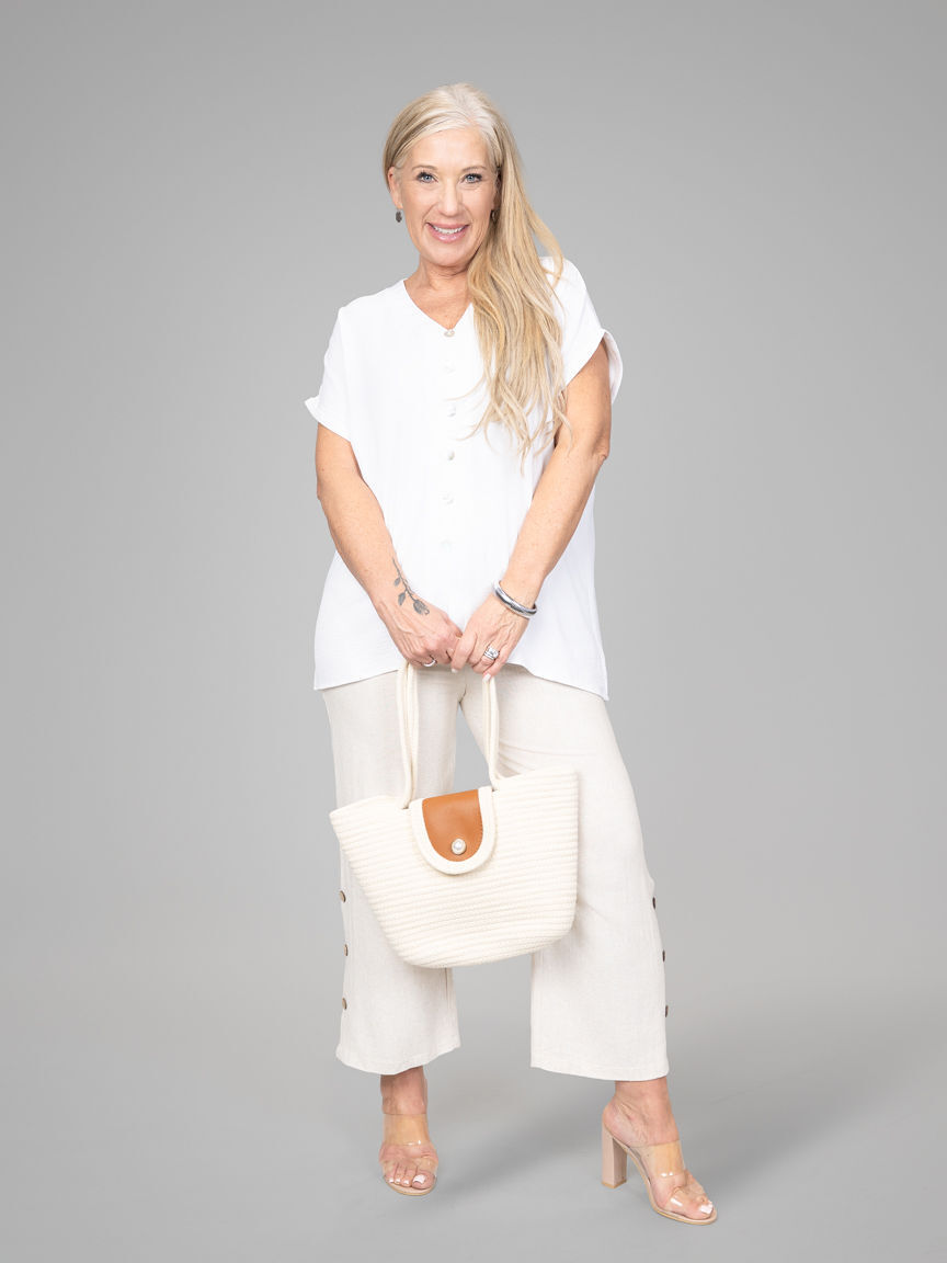 Flowy Short Sleeve Top With Buttons