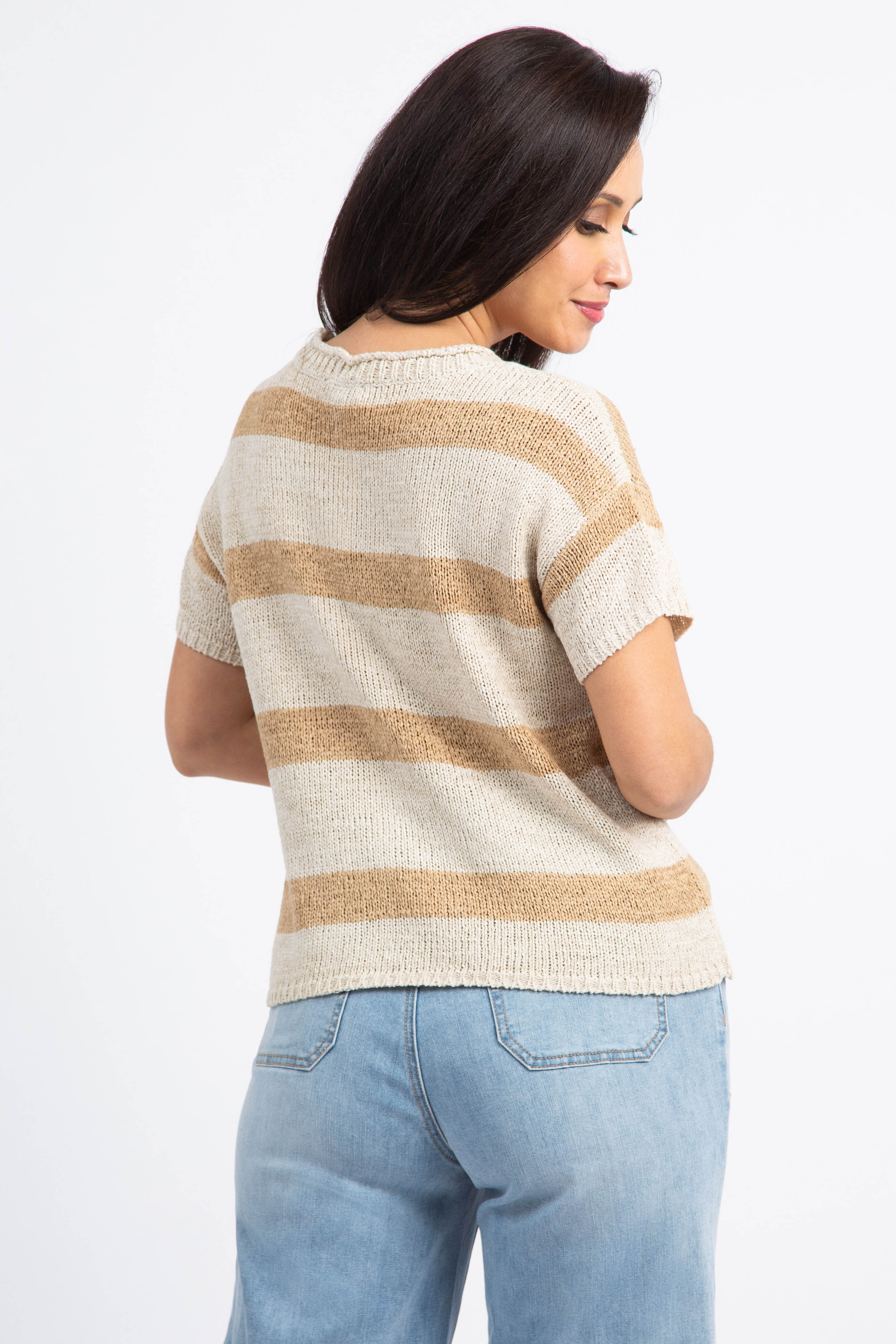 Striped Short Sleeve Knit Sweater Image 4