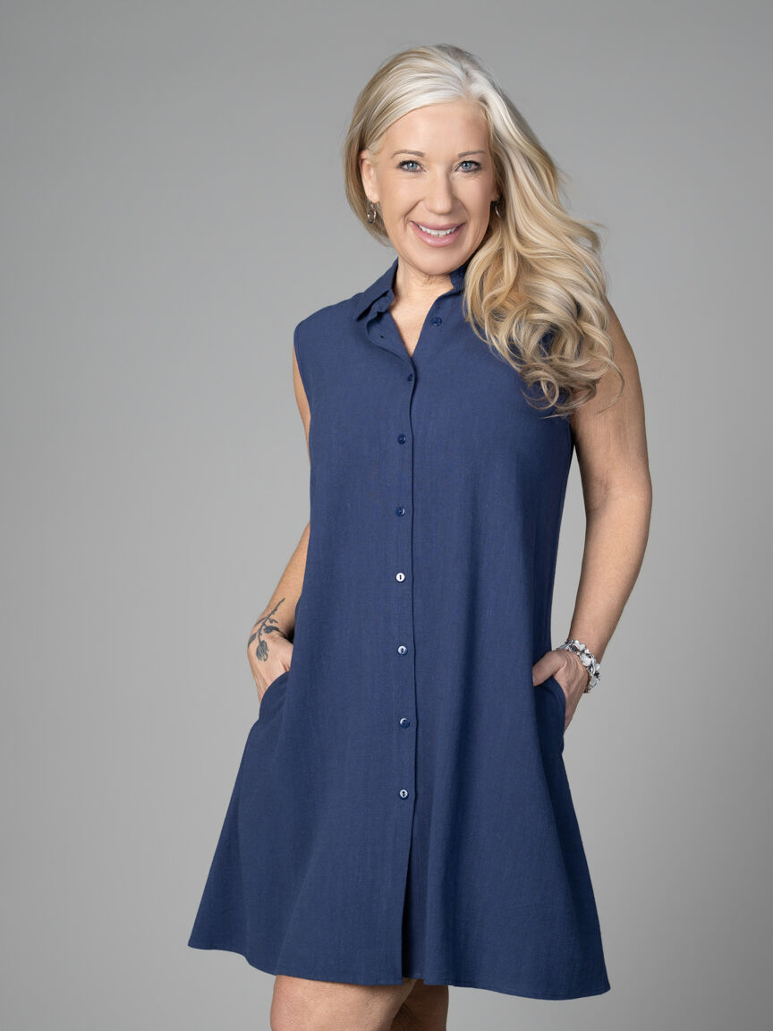 Sleeveless Knee Length Linen Dress Image 2