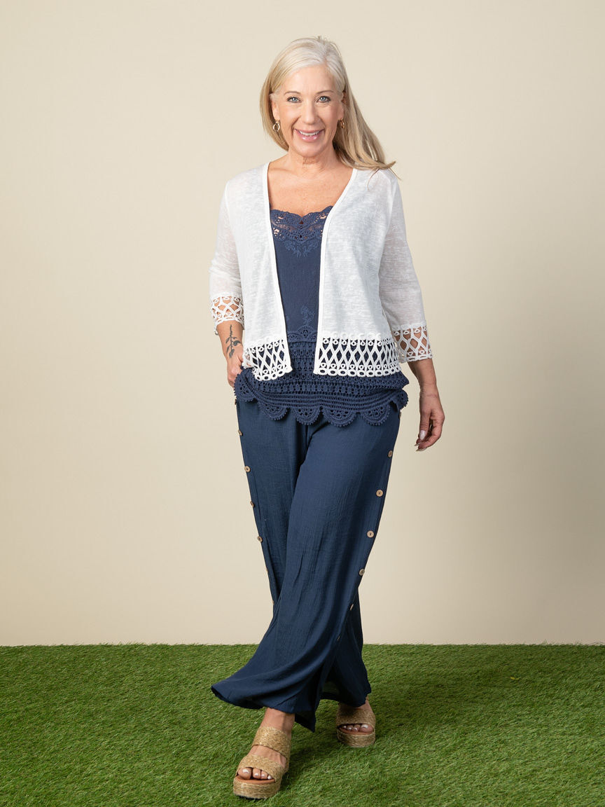 3/4 Sleeve Open Cardigan with Lace Detail Image 4