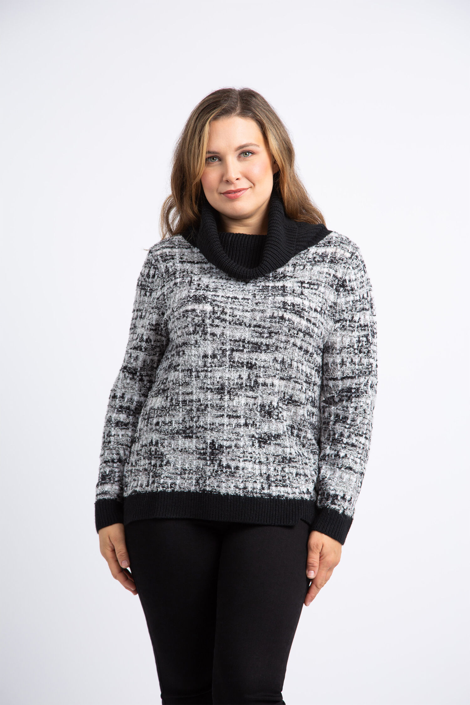 Cowl Neck Tweed Sweater  Image 2