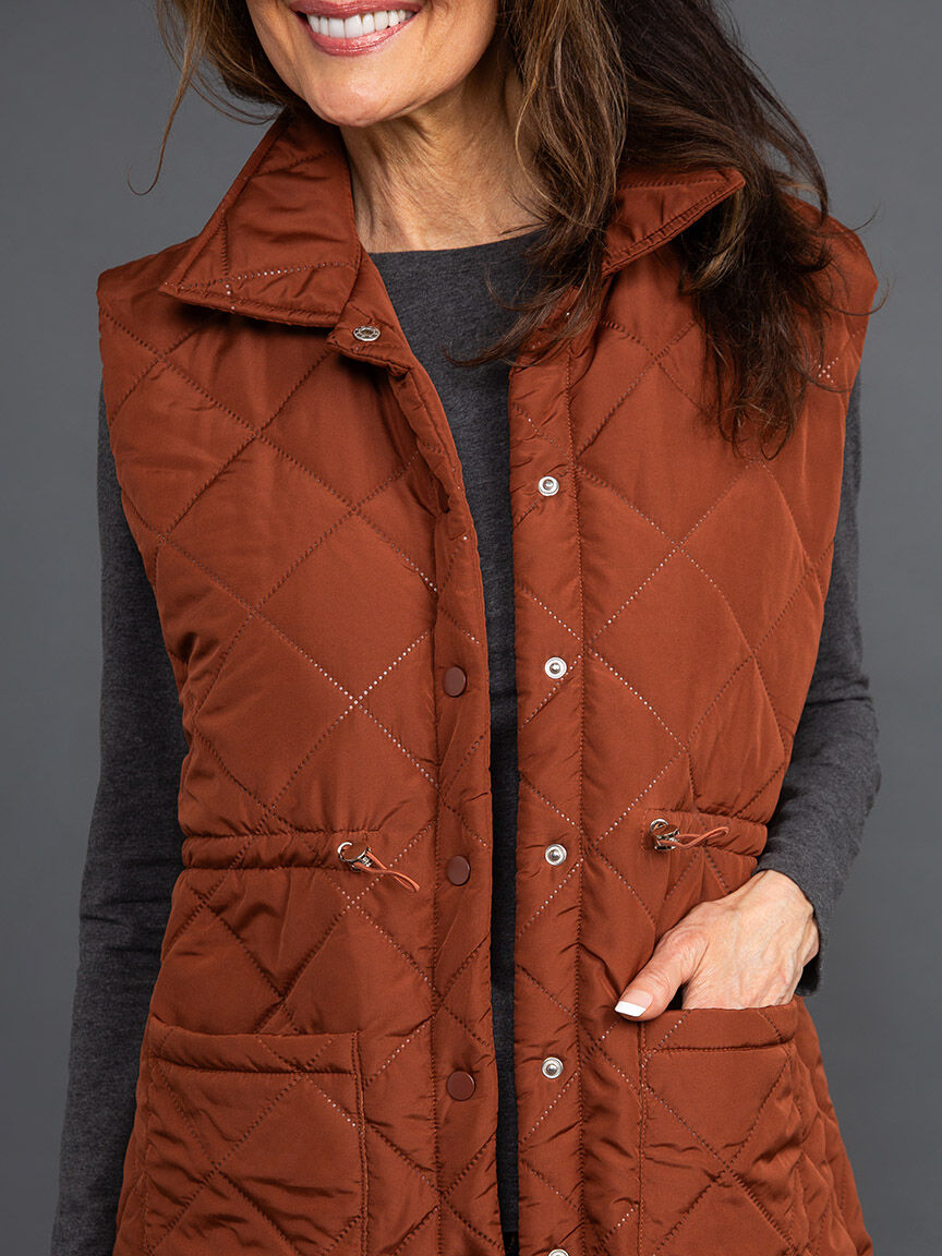 Cinched Waist Longline Quilted Vest Image 5