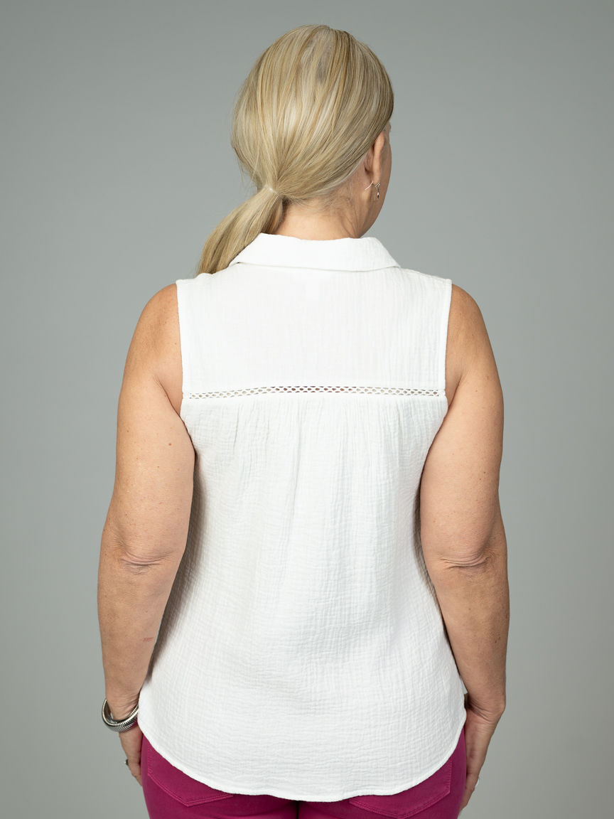 Sleeveless Blouse With Embroidered Yoke
