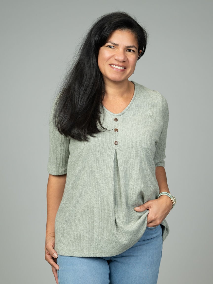 Elbow Sleeve V-Neck Top