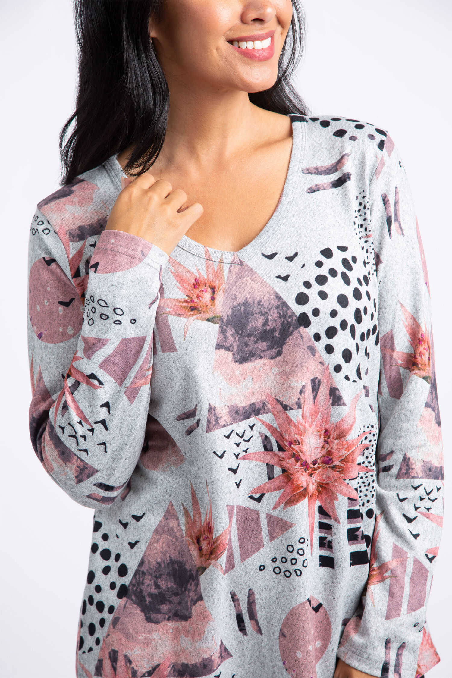 Long Sleeve Mix Print Top  Image 4