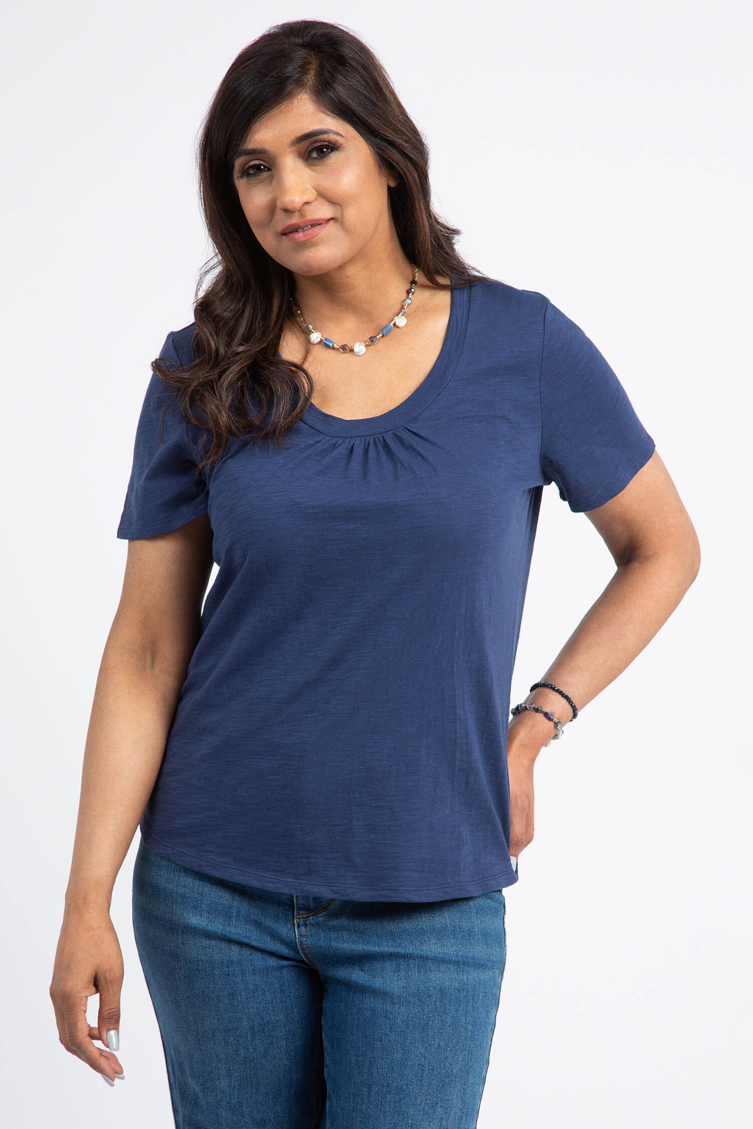 Cotton Scoop Neck Top w/ Shirring Image 1