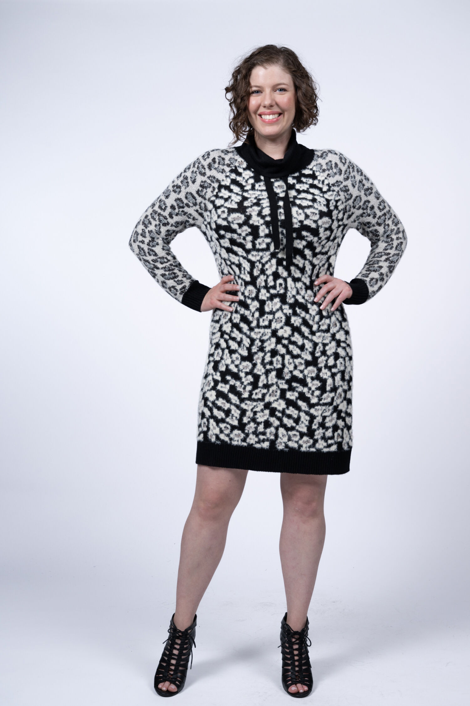 Long Sleeve Animal Print Sweater Dress Image 3