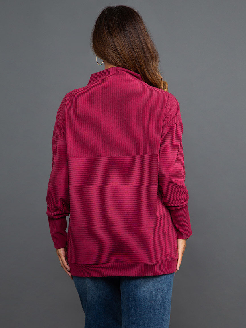 Funnel Neck Long Sleeve Ribbed Top Image 4