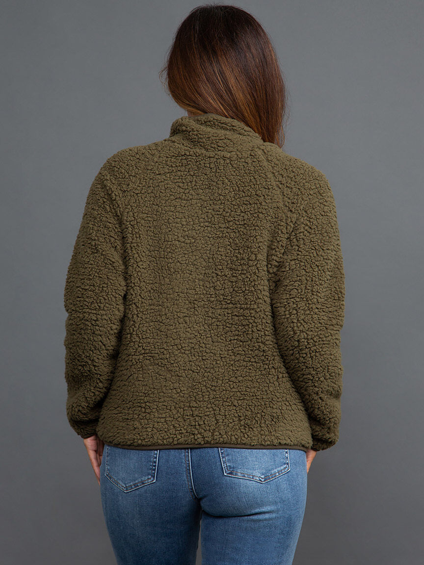 Quilted Front Long Sleeve Zip-Up Sherpa Jacket Image 5