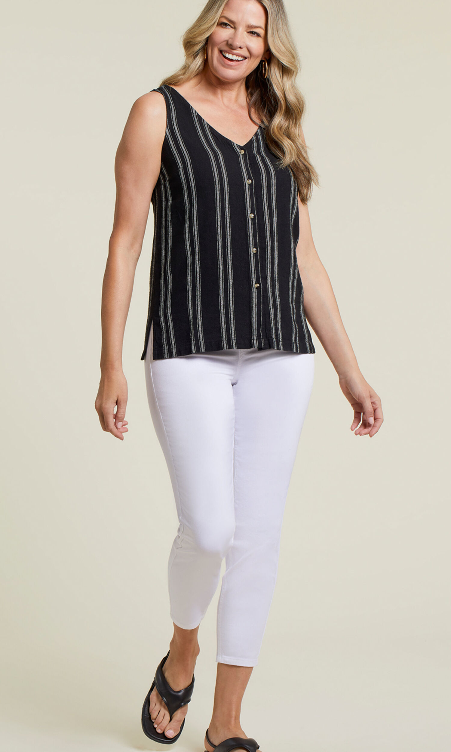 Linen Blend Striped Button-Up Cami Image 2