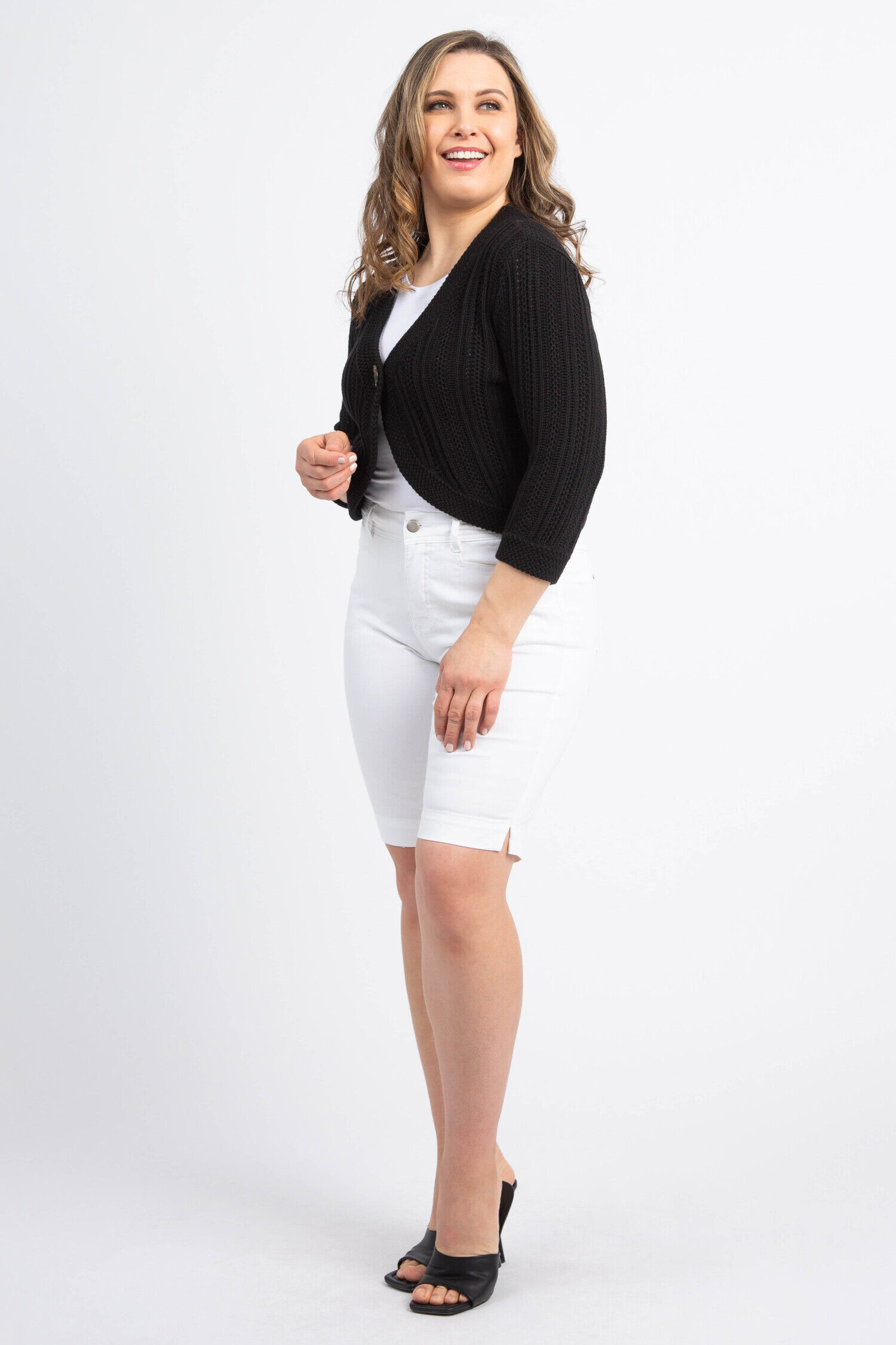 Cotton Button-Up Bolero Cardigan Image 2