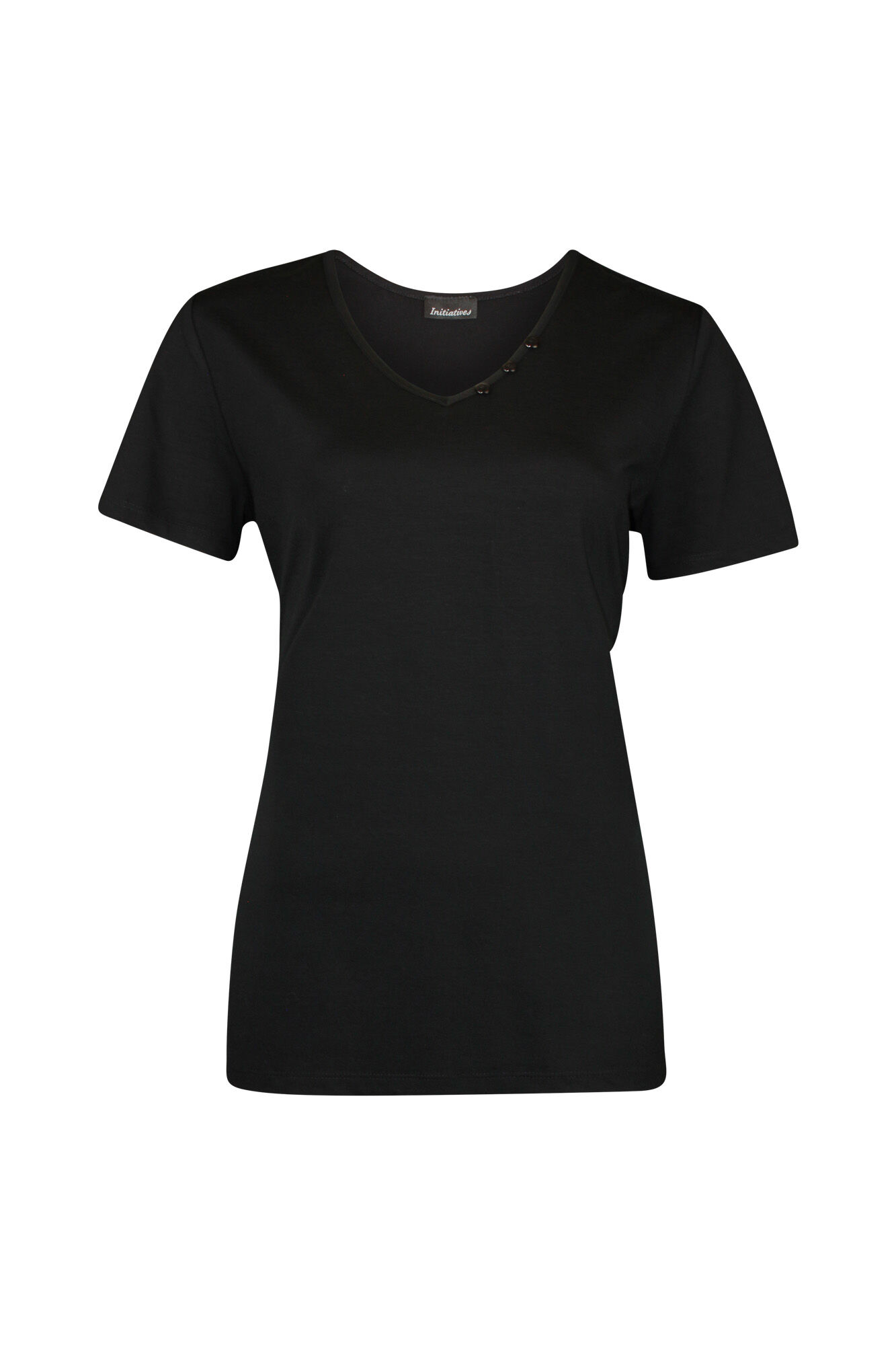V-Neck T-Shirt with 3 Button Accent Image 1