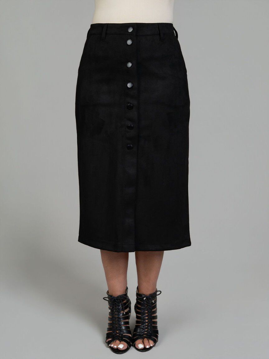 Suede Button-Front Skirt