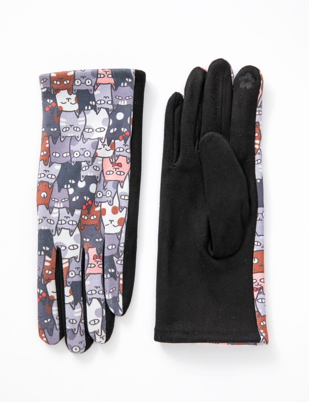Cat Pattern Gloves with Smartphone-Friendly Fingers