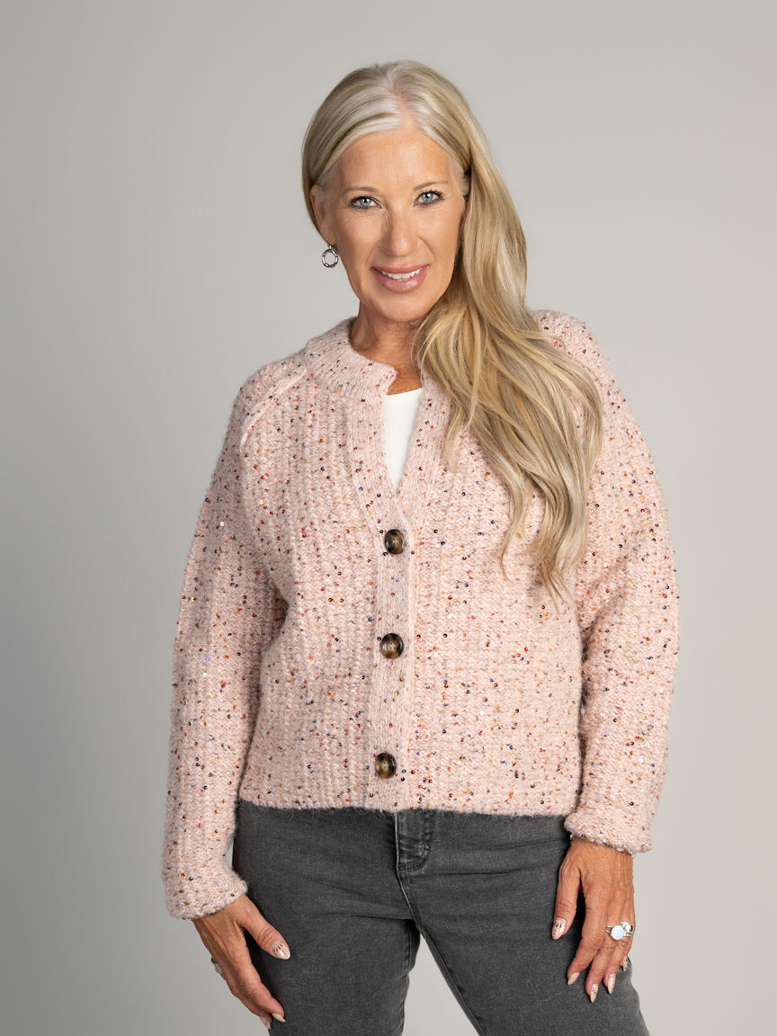 Tweed Knit Button-Front Cardigan