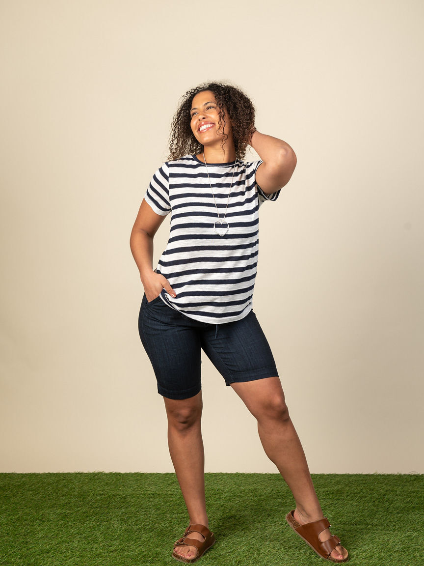 Short Sleeve Crew Neck Striped Top 