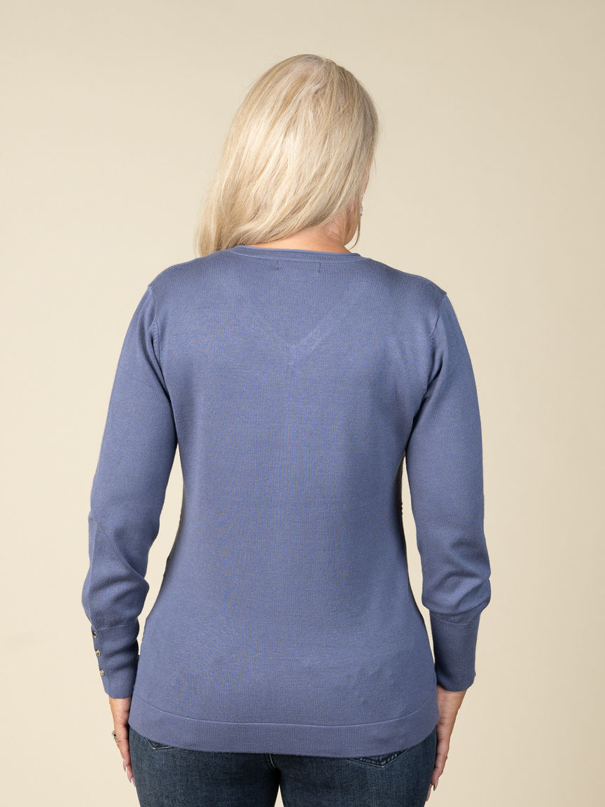 Long Sleeve V-Neck Sweater With Bling