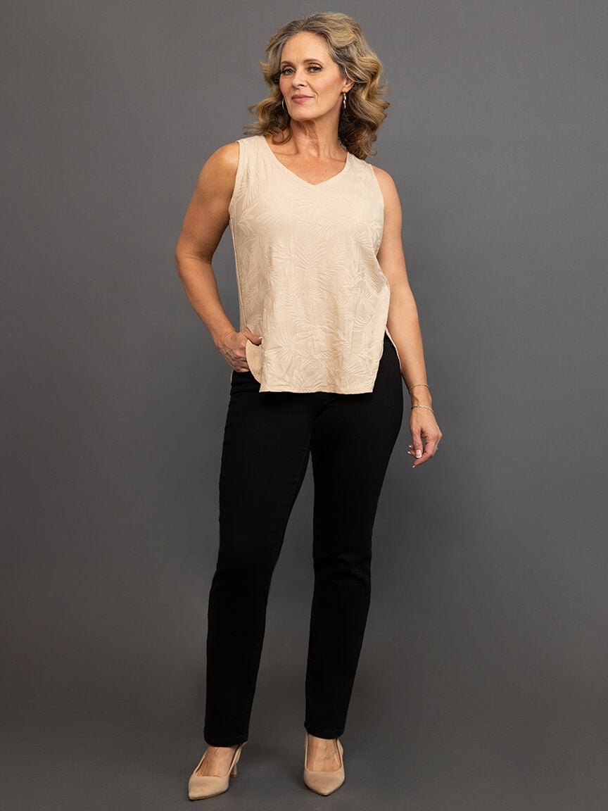 Foliage Jacquard Knit V-Neck Tank , Coral