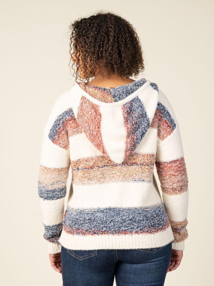 Boucle Knit Long Sleeve Sweater With Hood Image 2