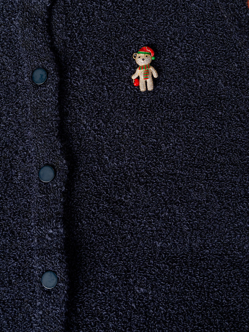 Festive Diamond Teddy Bear Pin