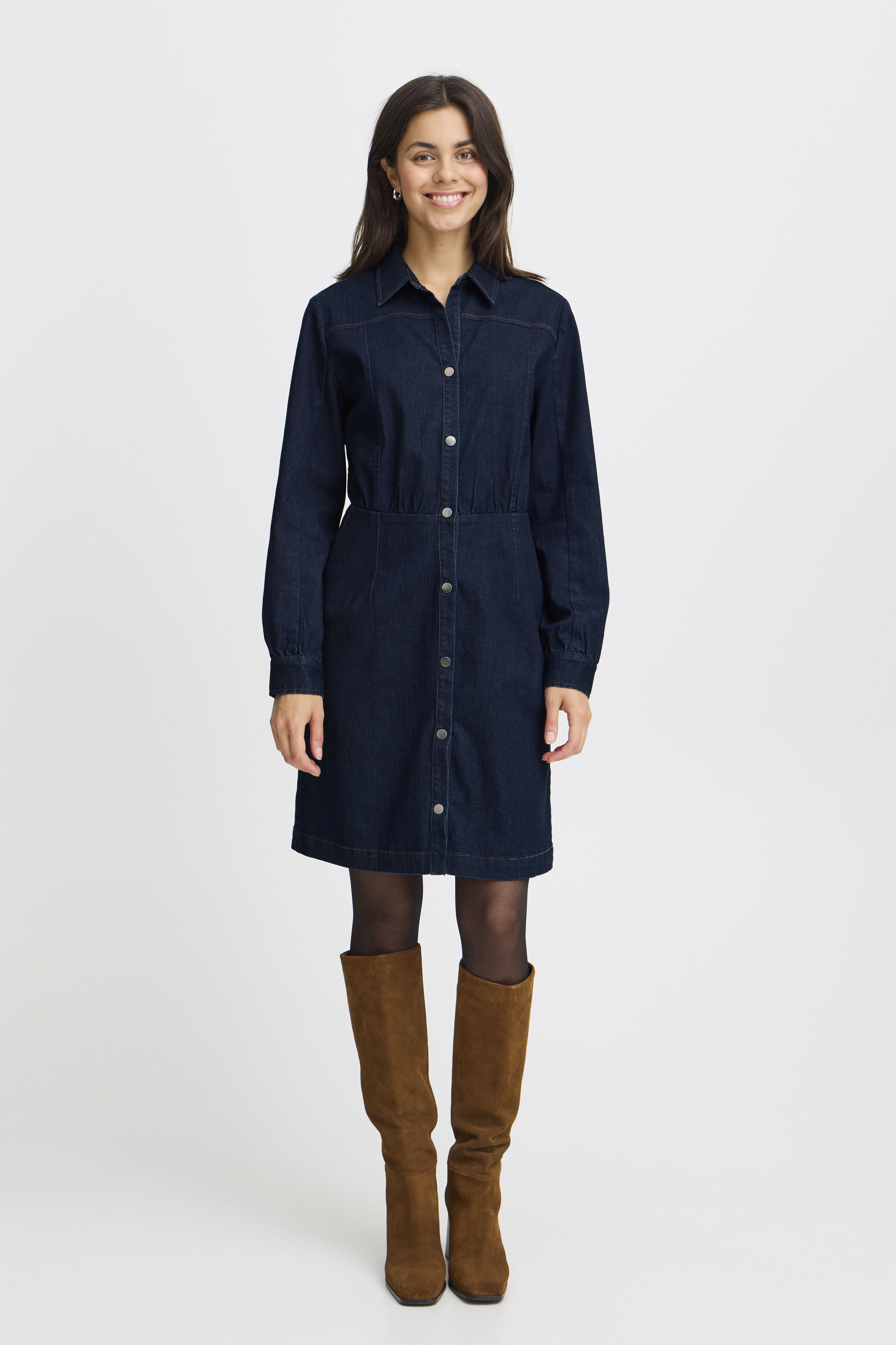Long Sleeve Knee Length Denim Dress Image 4
