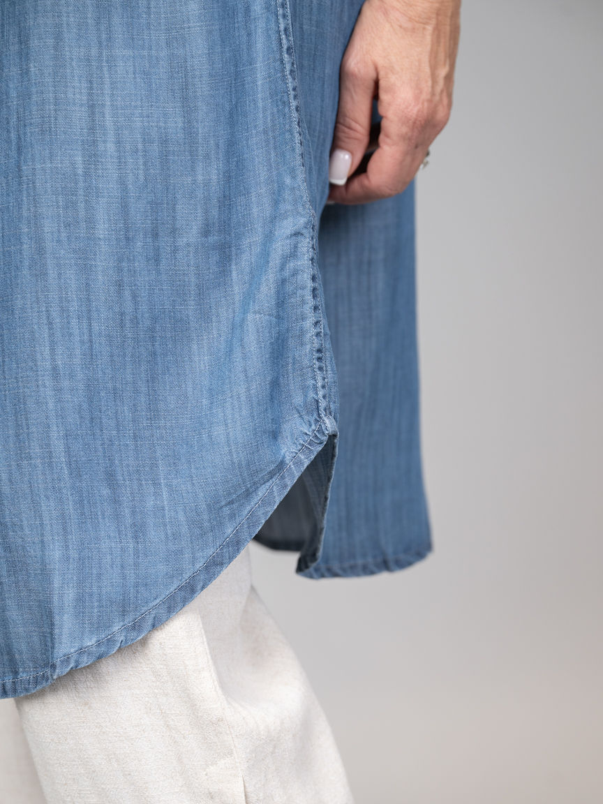 Long Sleeve Denim Tunic With Embroidered Back