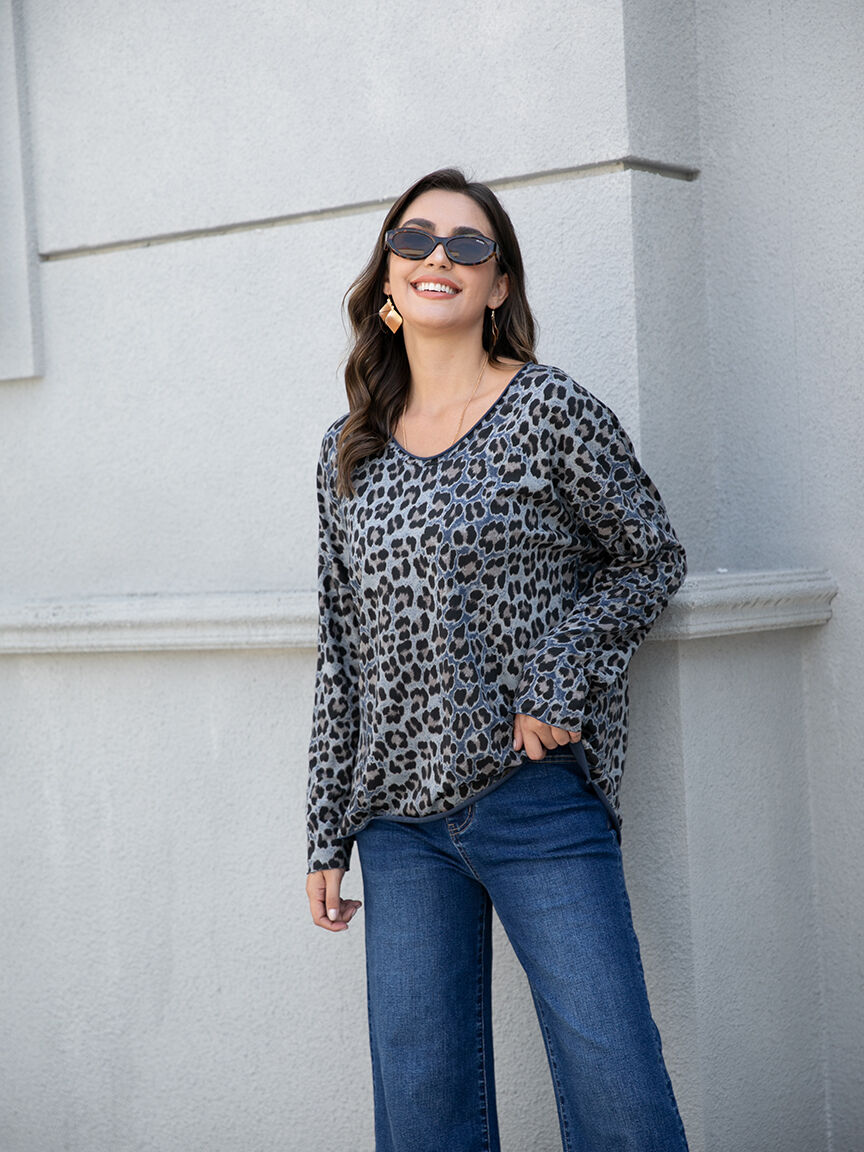 3/4 Sleeve Leopard Print Sweater